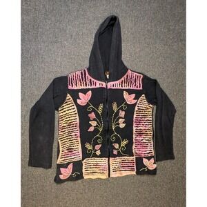 Vintage Rising International Womens Floral Hoodie Stiched Cut Boho Hippie Sz M